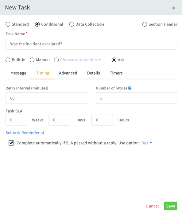 Example Ask Task - Timing