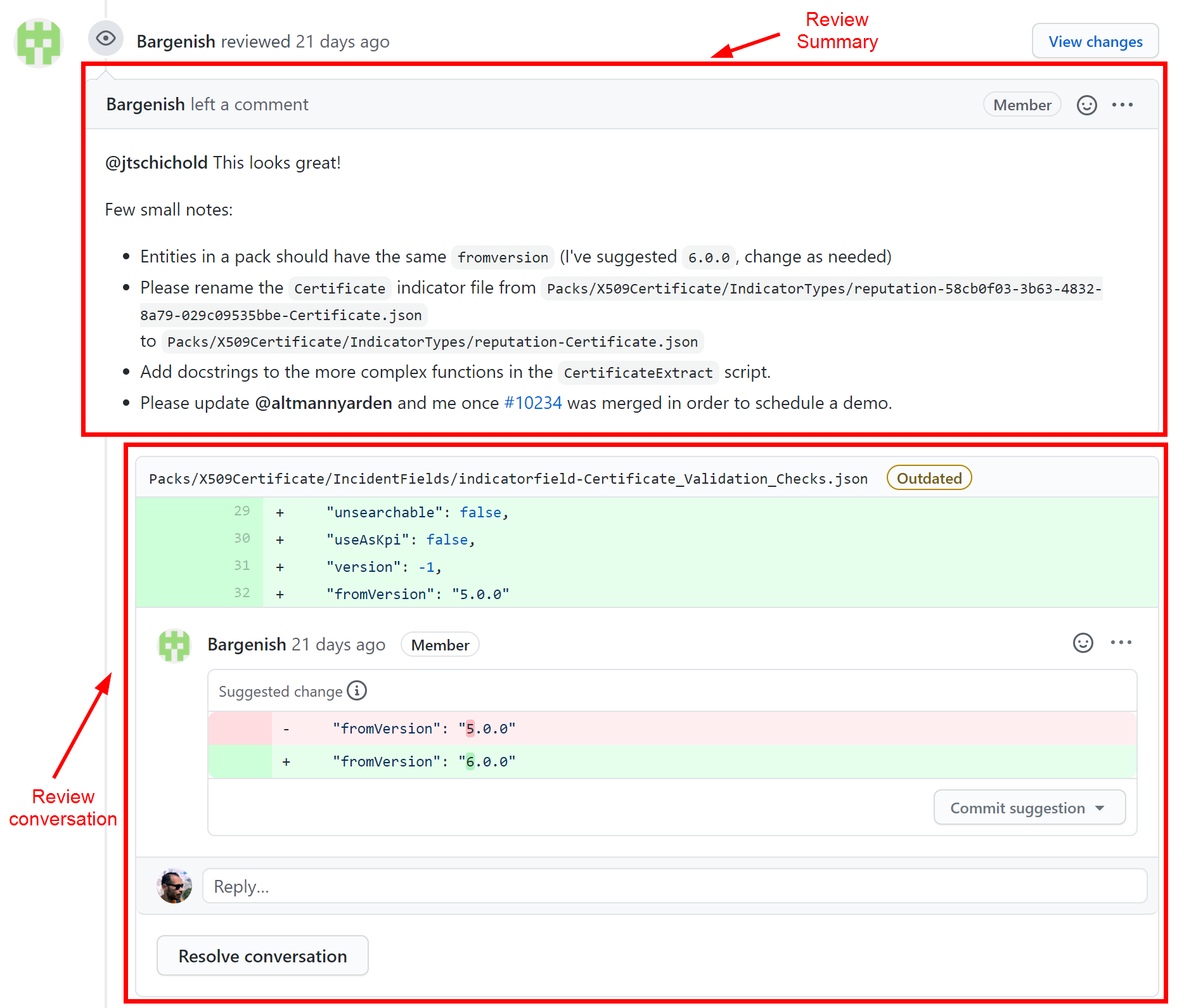 Pull Request Review Sections